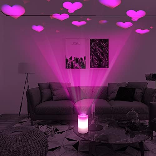 Ксингсјл, безмилосни свеќи, романтични розови срцеви проектори, светла батерија оперирана ноќно светло со далечински и тајмер, предводени