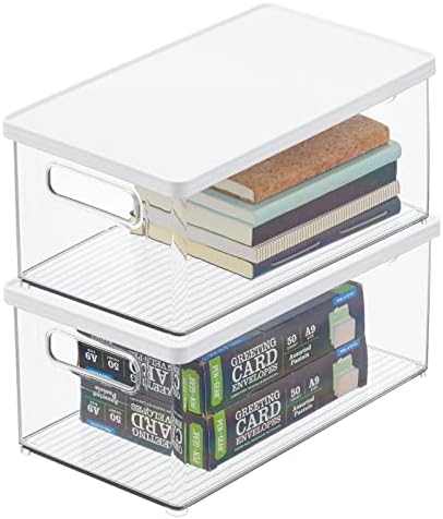 Контејнер за отпадоци за пластична кутија за складирање Mdesign со капак, вградени рачки, организација за пенкала, моливи или работни материјали