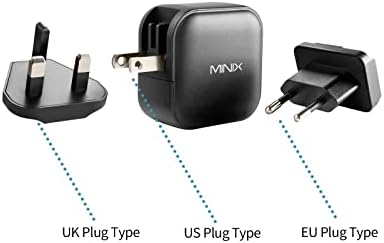 Minix 66W Turbo 3-Port GAN Wall Wall Charger 2 X USB-C Адаптер за брзо полнење, 1 x USB-A Брзо полнење 3.0, компатибилен со MacBook Pro Air, iPad Pro, iPhone 12/12 Mini/11, Galaxy S9 S8 и повеќе