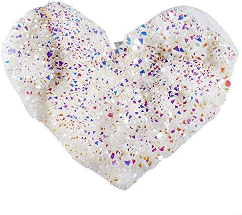 Sunyik Love Heart Rainbow Titanium обложен кварц кристален кластер, лекување на кристален дрозд геодески скапоцен камен примерок фигурина за