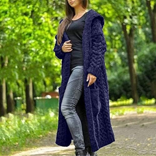 Cableенски џемпери со долги ракави, кабелски кабел плетен палто џемпер цврста боја долга отворена предна надворешна облека трикотажа