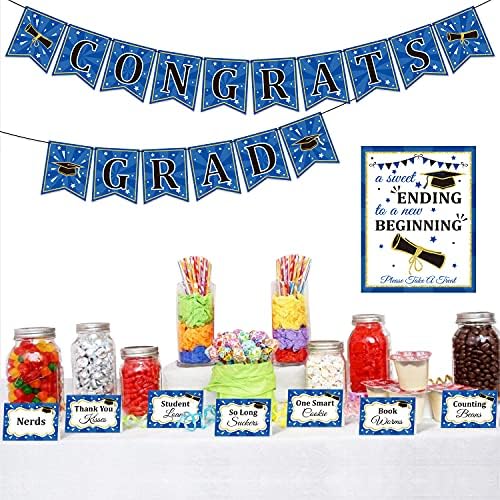 Честитки Град банер бонбони бар десерт бифе знак шатор картички Табела за храна етикети за партии за дипломирање на забави Декорации