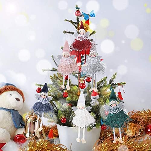 Ница 6 парчиња Божиќни ангели украси Божиќни дрво виси декори, симпатична плишана кукла за кукли за домашни забави Декоративни