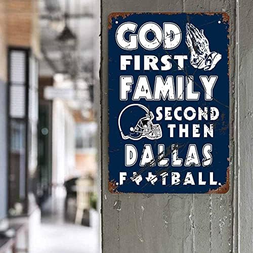Гроздобер спортски постер метал фудбалски знак 8x12in-американски фудбал бог прво семејство втор, потоа фудбалско-ретро постер