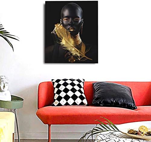 Булдог Кожа дела Афроамерикански wallиден уметност Минималистичко сликарство, Апстрактна злато и црна жена портрет портрет уметнички дела модерни