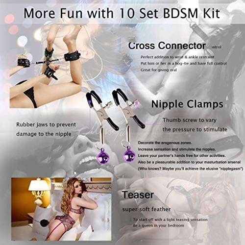 Ограничувања на BDSM сексуални играчки со лисици на рацете кои се врзани со привлечна кожа кадифен 10 парчиња поставени секси играчки