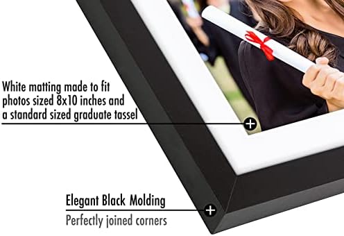 AmericanFlat 13x13 Рамка за дипломирање во црна боја со 2 душеци за отворање - Користете како 8x10 рамка за слика и држач за тасели - квадратна