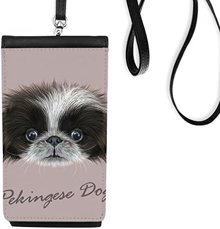 Црно -бело симпатично пекингеско куче домашно милениче животинско телефонски паричник чанта што виси мобилна торбичка црн џеб