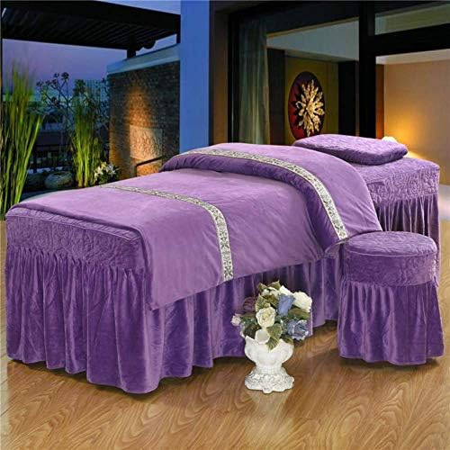 Фланел масажа за масажа поставени кревети за постелнина, чиста боја, 4 парчиња, со дупка за одмор на лице, кристално дебело кадифено кревети