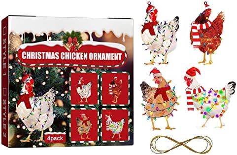 Блиско време 4 парчиња Божиќна шамија пилешко приврзоци сет дома празнична забава новогодишна елка атмосфера Декоративна пилешка