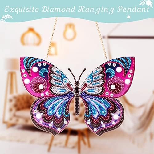 Синсажа Дијамантски комплети за сликање виси приврзоци, Божиќна пурпурна пеперутка дијамантска уметност виси знак DIY специјални обликувани
