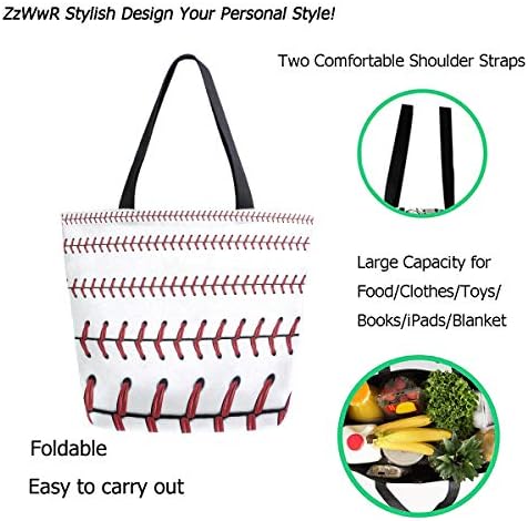 ZZWWR Симпатична мекобол бејзбол црвена чипка печати дополнително големо платно преносно тотелно рамо торба за теретана плажа Видендер