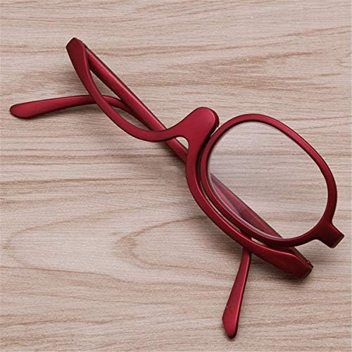Квинсбокс +1.5 читатели на шминка единечни леќи козметички очила Зголемувачки очила мода со шминка со флип-спектакли, црвена боја,