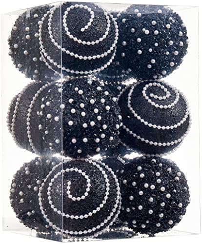Крисвиш црни божиќни украси, украси за божиќни топка, распрскувани пластични висечки бисерни топки за празнична забава