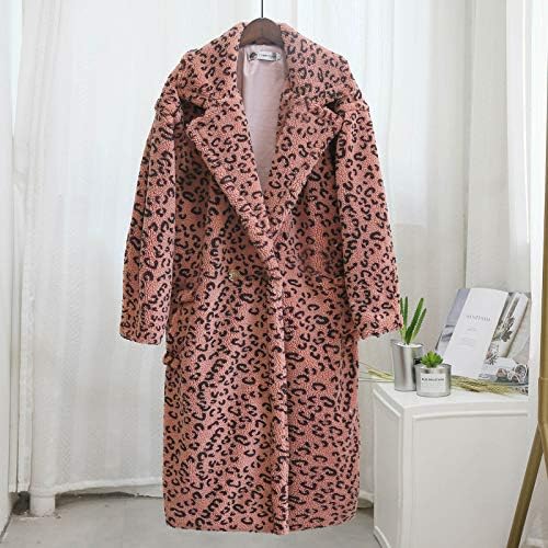 Foviguo Зимски палто за жени, основен партиски долг ракав кардиган за жени одморен преголем јакна дебел леопард