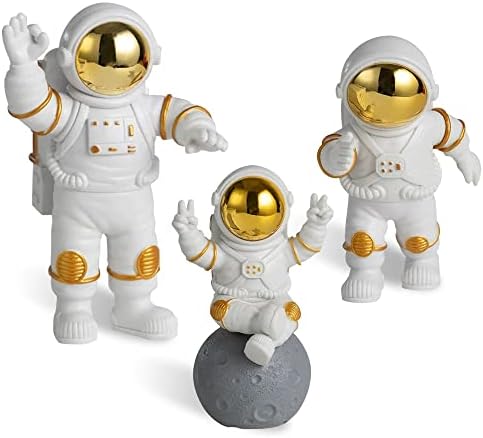 3 парчиња астронаут фигура статуа декор, кул симпатична вселенска маж скулптура декорација за мажи деца момче, додатоци за орнамент