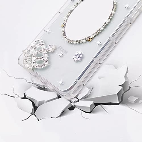 Tinton компатибилен со iPhone 11 Pro Макс парфем шише кутија луксузно огледало за шминка за жени, елегантен дијамантски кристал ринестон,