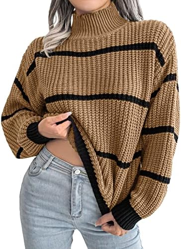Женски џемпери за есенски и зимски подароци средна висока јака цврста лента со долги ракави случајни топло пуловер џемпер