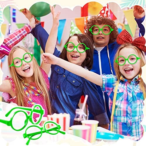 ZHWKMYP 16 парчиња кружни зелени очила за деца, без леќи Волшебни костуми за костуми за роденденска забава за славење Ден на забава