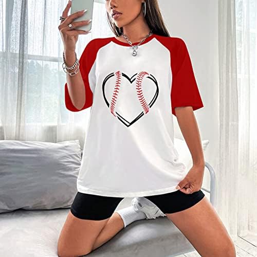 Бејзбол графички маички за жени девојки трендовски врвови обични лабави маички летни маици за спојување на кратки ракави