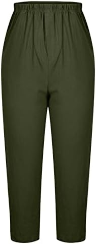 lcziwo женски обични постелнини панталони летни еластични половини лабави вклопени панталони исечени панталони во стил на покривање
