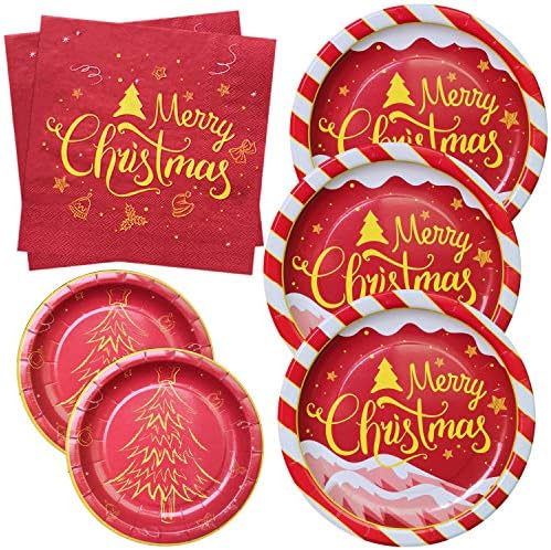 Наивокси Божиќни хартиени плочи и салфетки служат 50 вклучуваат 50 парчиња 9 'плочи за вечера, 50 парчиња 7' 'таблички за десерти