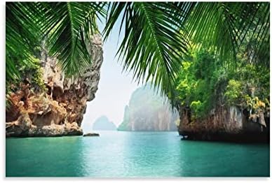 Тајланд Пукет убава плажа природа зелена смарагд океанска палма голема црна и бела wallидна уметност wallидна уметност слики платно wallид