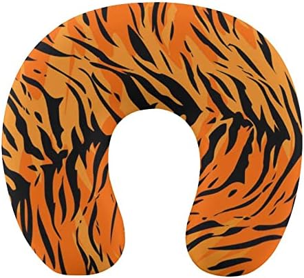 Aiyoolee модна перница за вратот тигар печатена шема портокалова за патување со летање со автомобил, миење и дишење меморија од пена глава