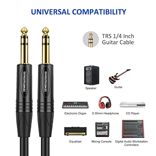 Dremake 5 пакет 6,35мм до 6,35мм кабел за стерео аудио инструменти - 25ft TRS 1/4 инчен засилувач за засилувач за бас и електрична гитара