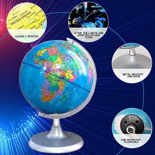 CYHO Осветлен Светски Глобус - USB 2 ВО 1 LED Десктоп Светски Глобус, Интерактивен Земјен Глобус Со Светска Мапа И Поглед На Соѕвездие