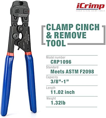 Icrimp Ratchet Pex Cinch Алатка Со отстранување функција за 3/8 до 1-инчен Нерѓосувачки Челик Прстиња СО 20 ПАРЧИЊА 1/2-инчен, 10 ПАРЧИЊА 3/4-инчен&засилувач;20