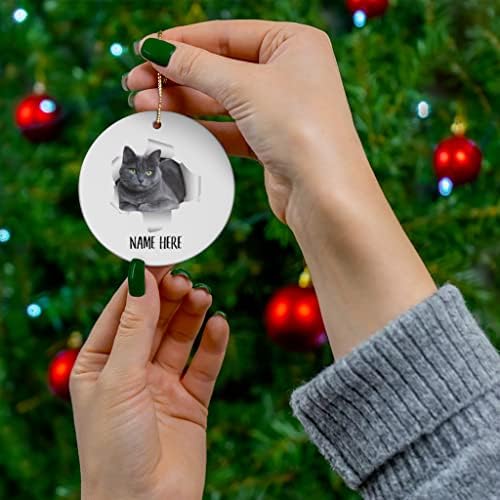 Симпатична руска сина мачка сина сива персонализирана име подароци 2023 украси за новогодишна елка Керамика