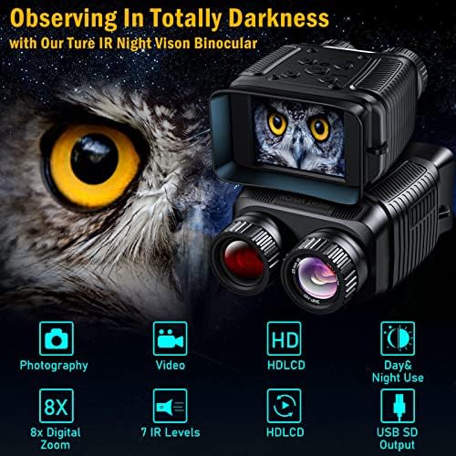 Очила за ноќно гледање на WishBety, 4K инфрацрвени дигитални двогледи, опсег на ноќно-визија за вкупно темнина, 32 GB картичка за фотографии