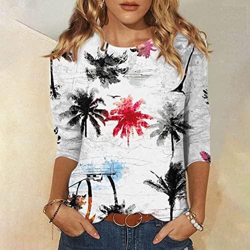 Seryu прекрасни маички за плажа за жени 3/4 ракав плус големина летни печатени маички кошули со памук памук памук пулвер