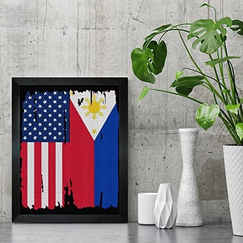 Американски филипини знаме Комплети за сликање со дијаманти за дијаманти со плоштад со рамка за сликарство за декорација на wallидови