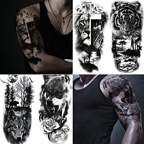 КСИЈОКА 72 Листови Привремени Тетоважи, Вклучуваат 12 Листови Големи Црни 3д Реални Тетоважи Подлактица Половина Ракав Привремени Тетоважи,