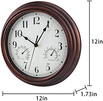 Mumtop Надворешен часовник, 12 -инчен надворешен водоотпорен wallиден часовник со термометар и хигрометар комбо за декор за домашна дневна соба