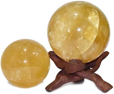 Исцелување4U сфера Калцит со големина 2.5-3 инчи и една дрвена топка стојат природна кристална топка сфера Васту Реики Чакра заздравување