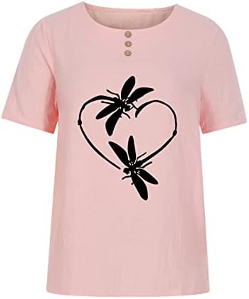 Есенска летна маица блуза за жени со кратки ракави екипаж со вратот, памук, памучно копче надолу до графичка блуза lk