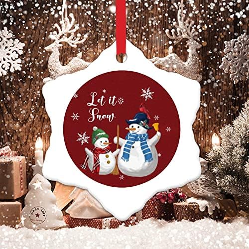 Нека го снег гроздобер црвени Божиќни украси за деца Снежен човек Божиќен декор Снежен човек со ленти со шамија Новина Керамички