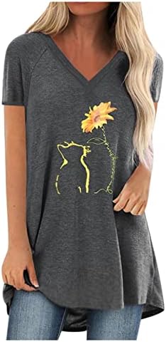 Летна есенска блуза маица за дами облека краток ракав против вратот памучен графички салон маичка hv hv