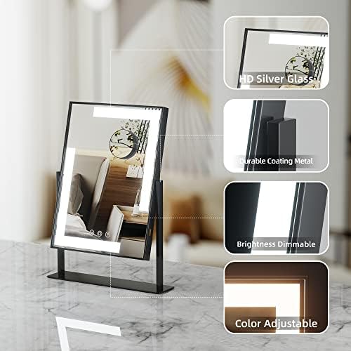 Richtop 16x12 инчи правоаголна предводена шминка суета огледало со светла црна ， таблета допир осветлен огледало за шминка со USB -излез 360