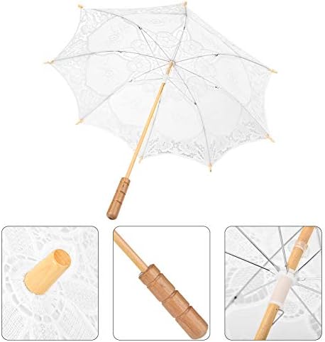 Lizealucky гроздобер рачно изработена памучна чипка невестинска чадор парасол со дрвена рачка за свадбени забави декорирање танцување