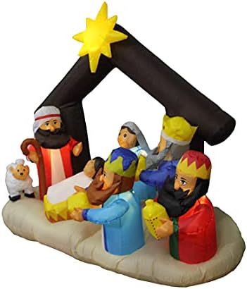 Два божиќни украси за украси, вклучуваат 6 стапала долга сцена на надувување на надувување со три кралеви, и божиќна е новогодишна елка со високи 6 нозе со бонбони со