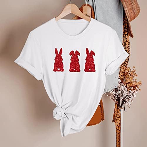 Женски пролетен летен зајак печати краток ракав o врат маица врвни основи на врвни жени