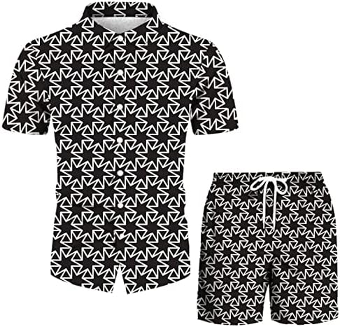 Активни шорцеви за песни за шорцеви Менс, случајно печатено летно поставување ракав, со кратка плажа пролетна кошула, обични машки