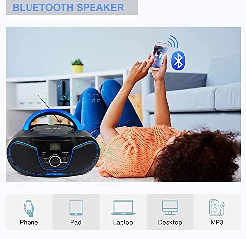 ЦД плеер Boombox, LP-D02 Portable Bluetooth FM радио стерео звук систем со кристално чист звук, MP3 репродукција, USB влез, влез