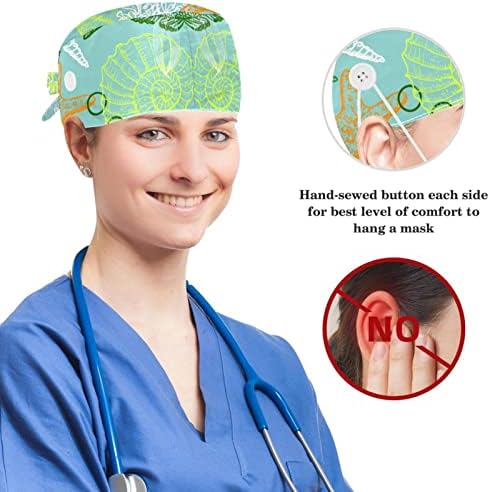 Медицинска медицинска сестра ги капачињата жени долга коса, прилагодливо работно капаче за печатење со копче и лак за коса од лак