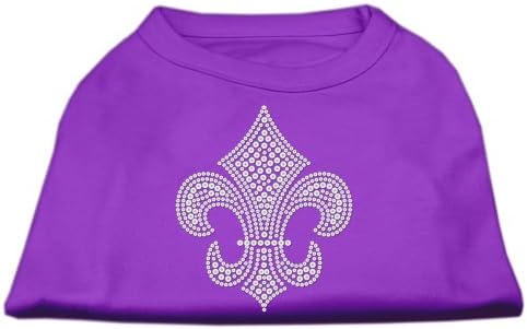 Сребрен fleur de lis rhinestone кошула од кучиња виолетова xxl