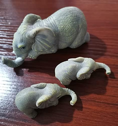 Сет на статуа на слонови од 3 ， мајка и две бебиња што висат од работ на полица или маса ， фигурини на слонови смола што висат декор